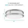 LEDQuant 14 Inch LED Flush Mount Ceiling Light 25W 3000K Soft White 1750 Lumens ENERGY STAR Dimmable Brushed Nickel Finish Damp Rated UL Listed